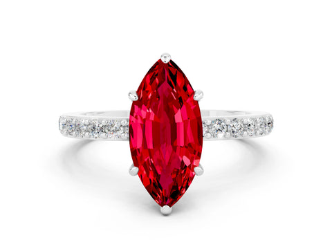 White gold Marquise Cut Ruby Pavé Engagement Ring with Round  Accents and Prong Setting_24