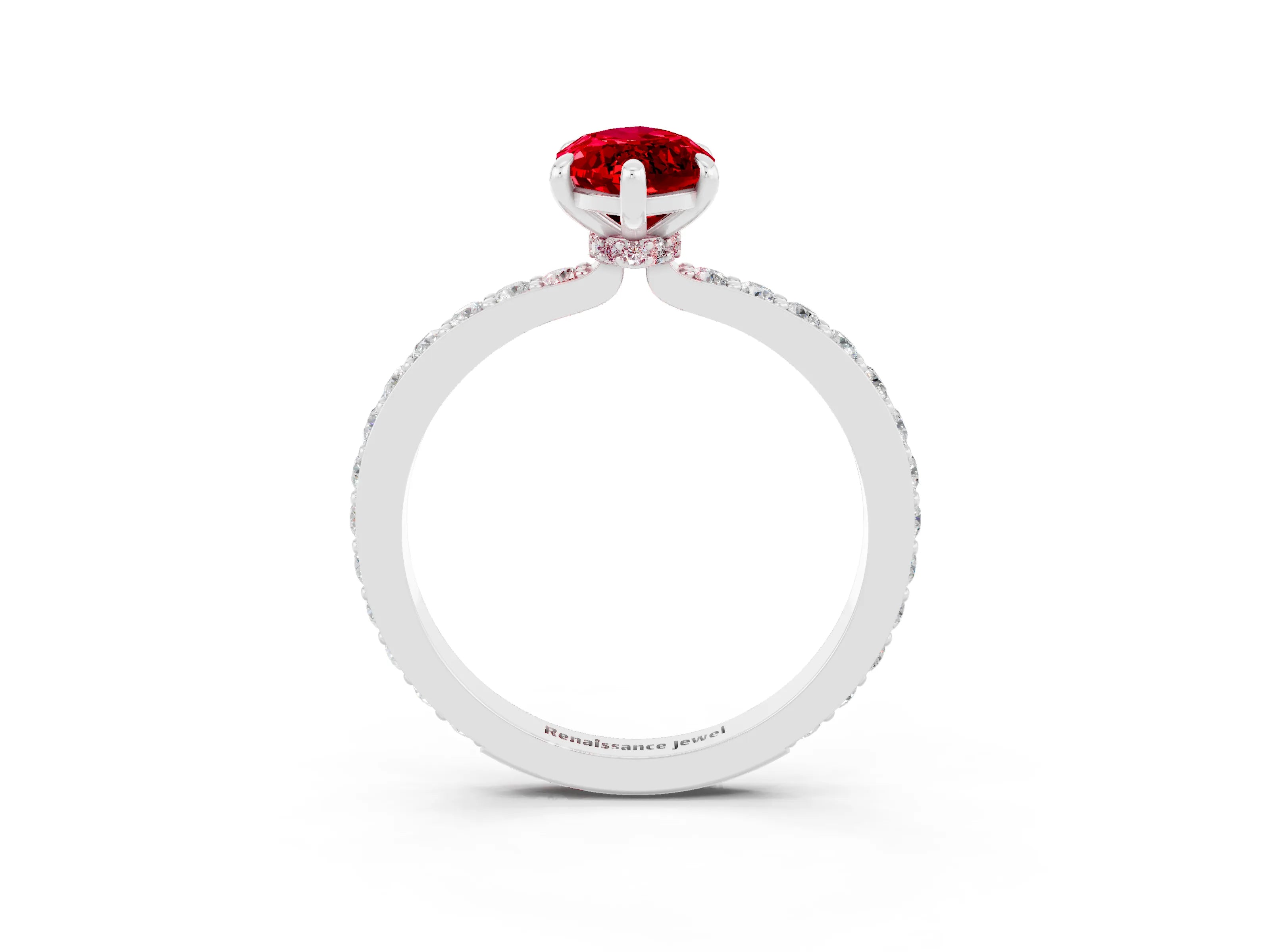 White gold Marquise Cut Ruby Pavé Engagement Ring with Round  Accents and Prong Setting_27
