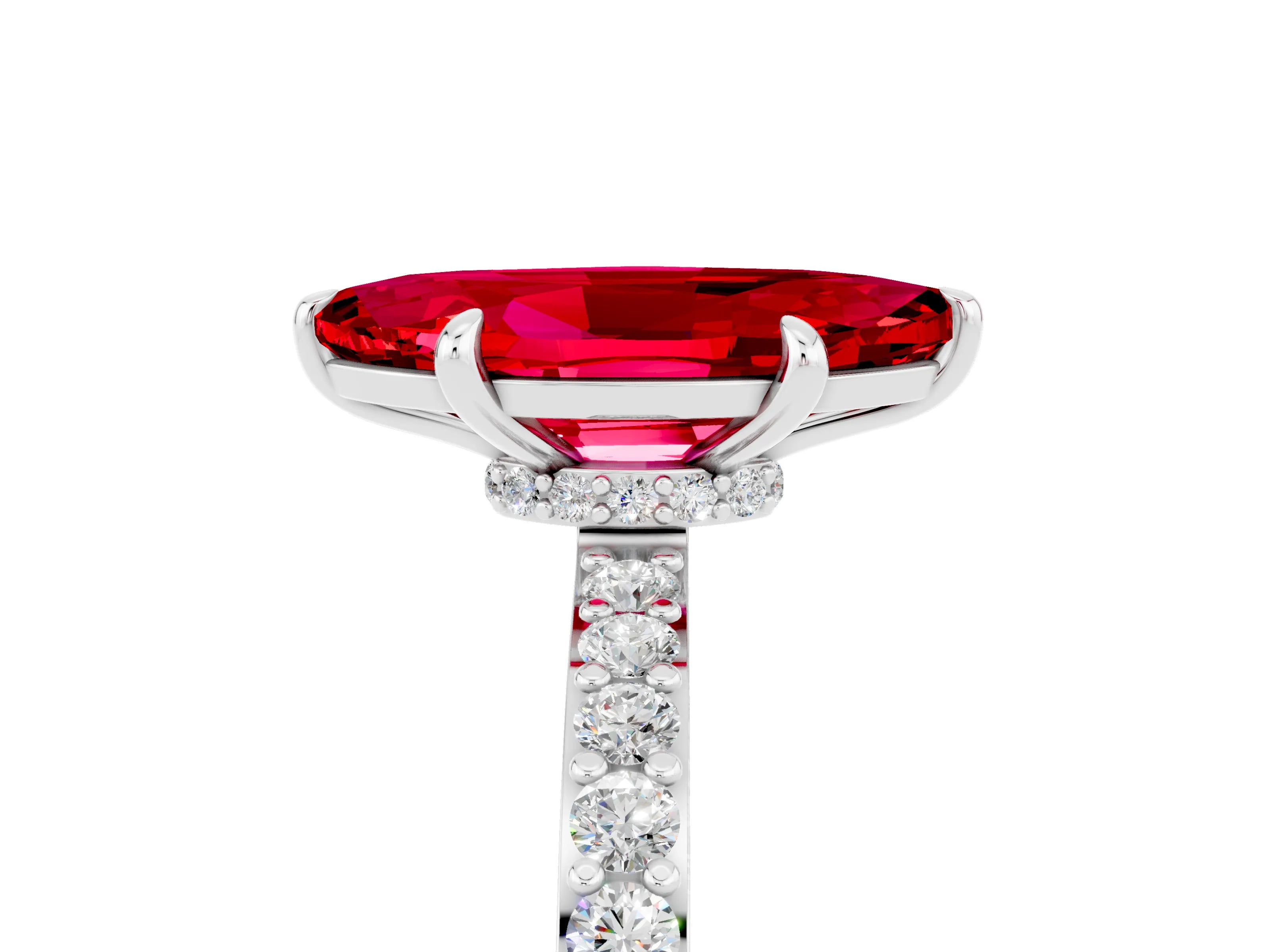White gold Marquise Cut Ruby Pavé Engagement Ring with Round  Accents and Prong Setting_29