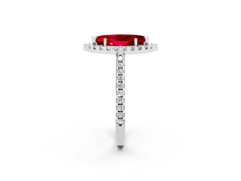 White gold Marquise Cut Ruby Pavé Halo Ring with Four-Prong Setting_14