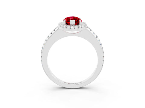 White gold Marquise Cut Ruby Pavé Halo Ring with Four-Prong Setting_15
