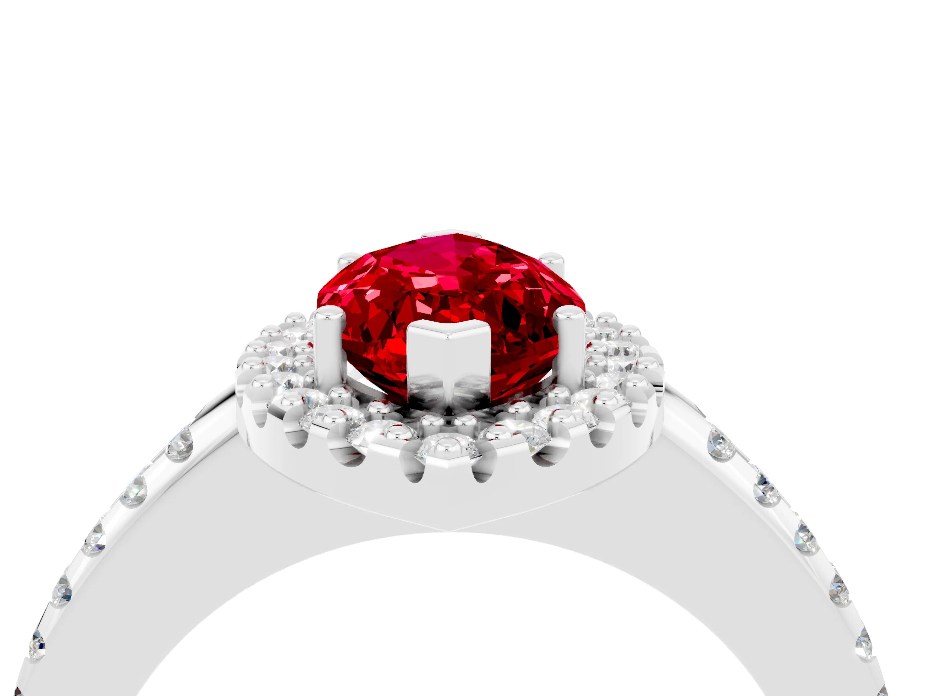 White gold Marquise Cut Ruby Pavé Halo Ring with Four-Prong Setting_16