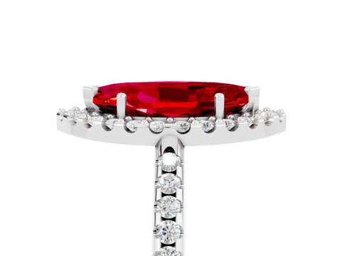 White gold Marquise Cut Ruby Pavé Halo Ring with Four-Prong Setting_17
