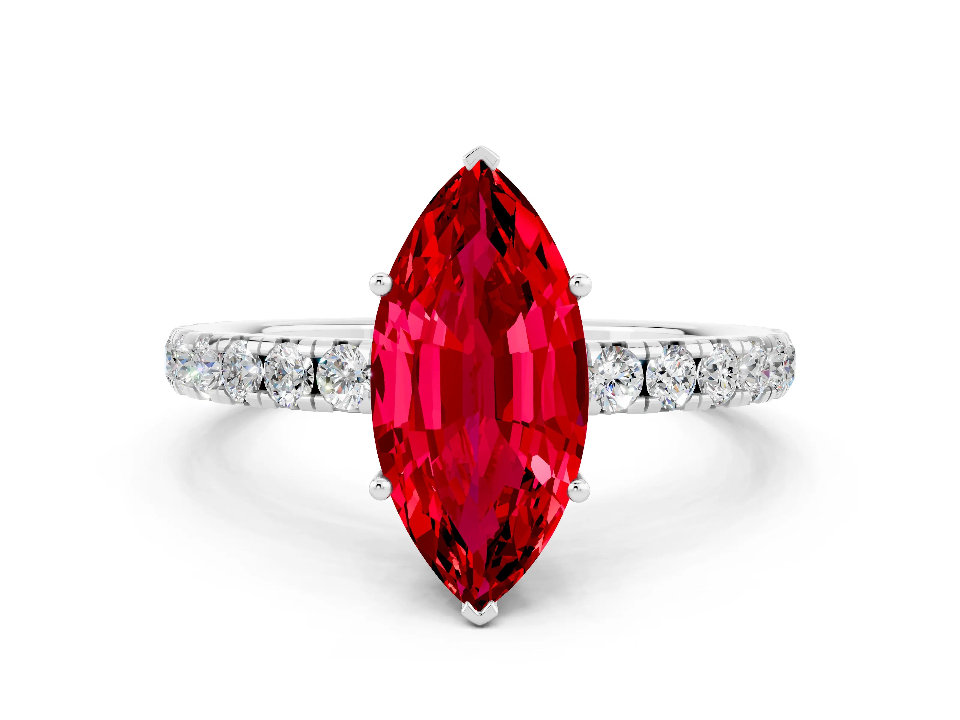 White gold Marquise Cut Ruby Pavé Solitaire Engagement Ring with Four-Prong Setting_12