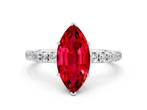 White gold Marquise Cut Ruby Pavé Solitaire Engagement Ring with Four-Prong Setting_12