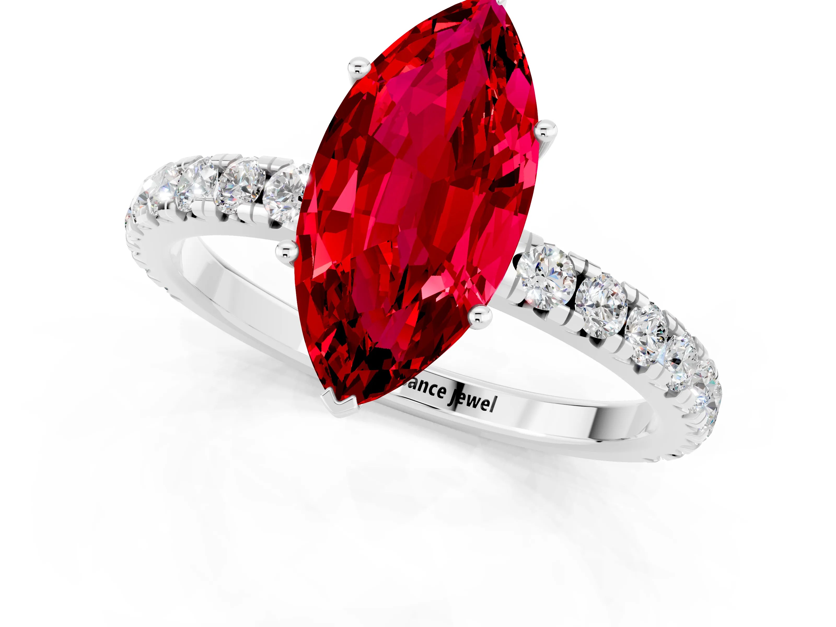 White gold Marquise Cut Ruby Pavé Solitaire Engagement Ring with Four-Prong Setting_13