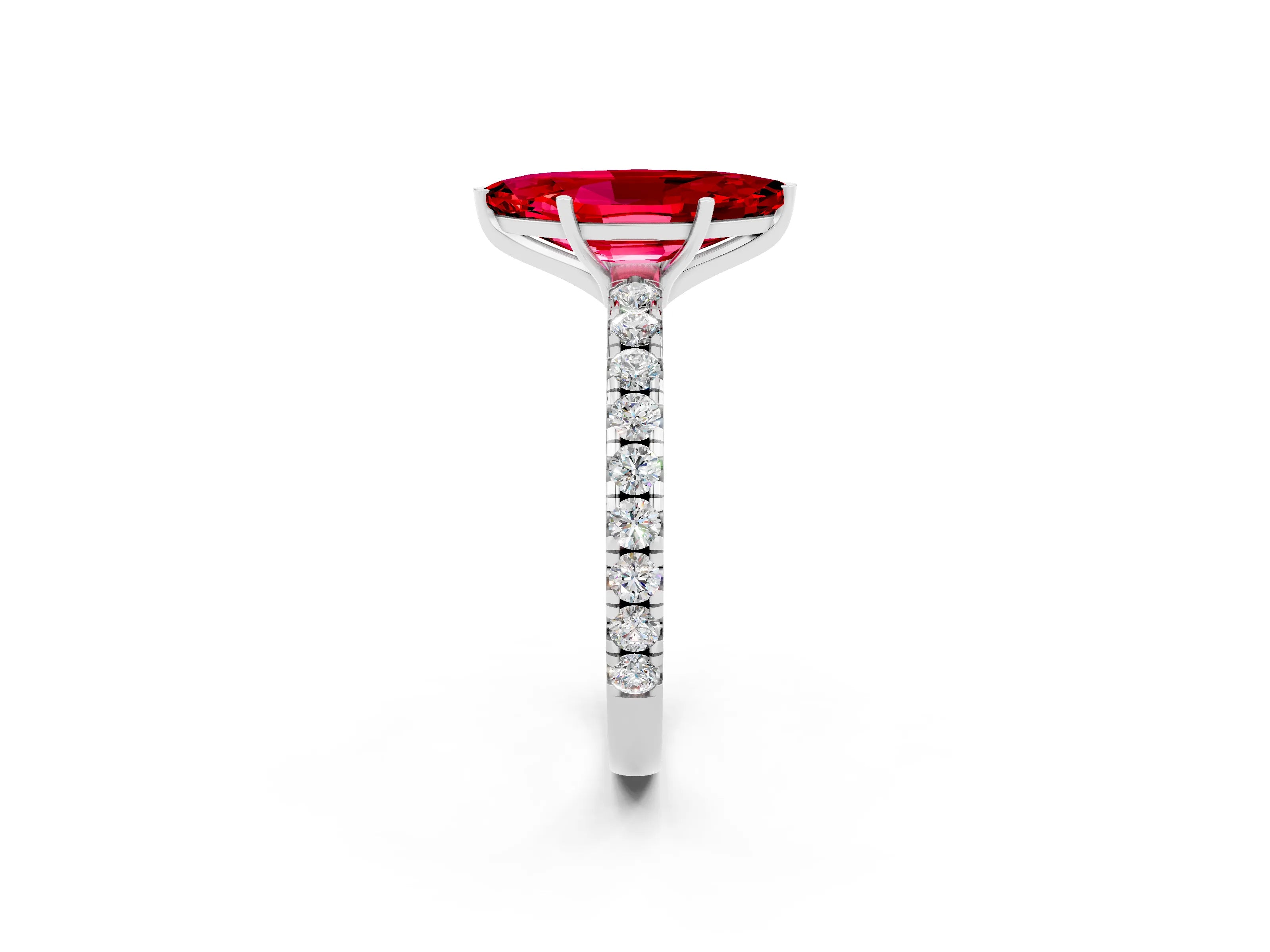 White gold Marquise Cut Ruby Pavé Solitaire Engagement Ring with Four-Prong Setting_14