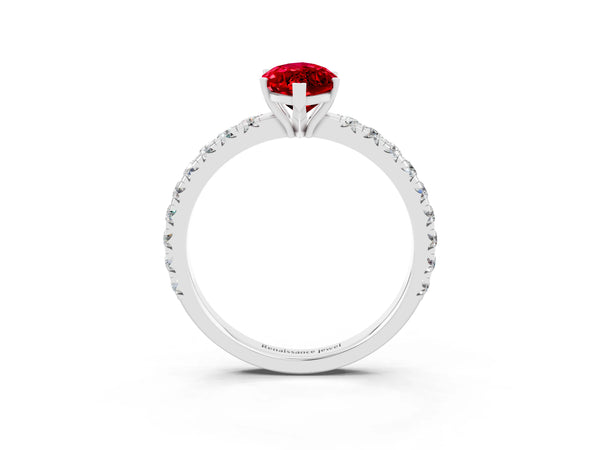 Platinum Marquise Cut Ruby Pavé Solitaire Engagement Ring with Four-Prong Setting