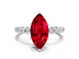 White gold Marquise Cut Ruby Pavé Solitaire Ring with Round Band and Prong Setting_36