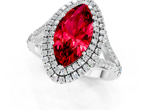 White gold Marquise Cut Ruby Pavé Split Shank Double Halo Engagement Ring_1