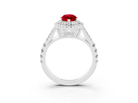 White gold Marquise Cut Ruby Pavé Split Shank Double Halo Engagement Ring_3
