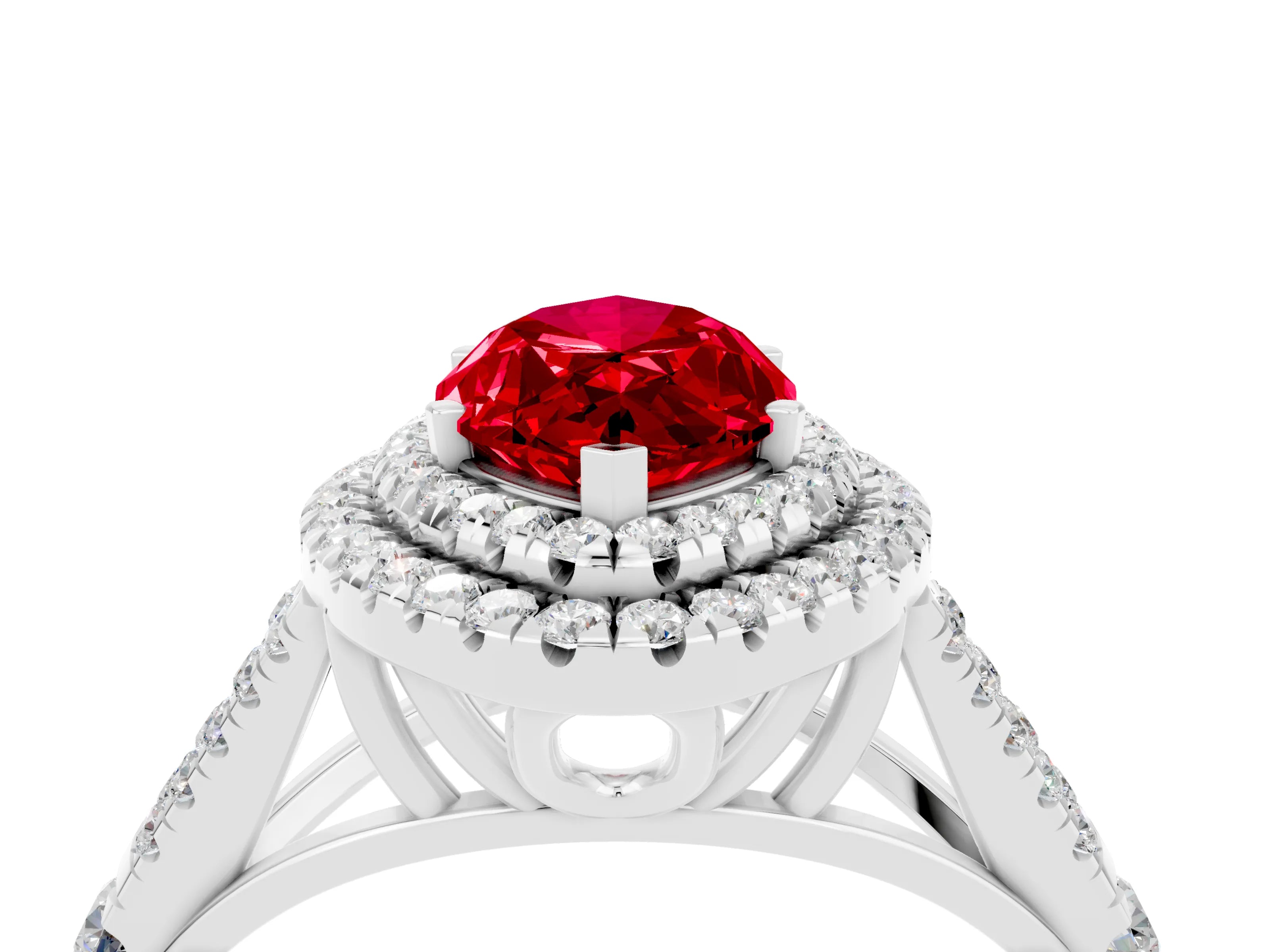 White gold Marquise Cut Ruby Pavé Split Shank Double Halo Engagement Ring_4