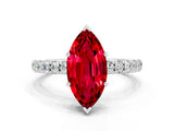 White gold Marquise Cut Ruby Pave Band Solitaire Ring with Four-Prong Setting_24