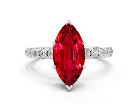 White gold Marquise Cut Ruby Pave Band Solitaire Ring with Four-Prong Setting_24