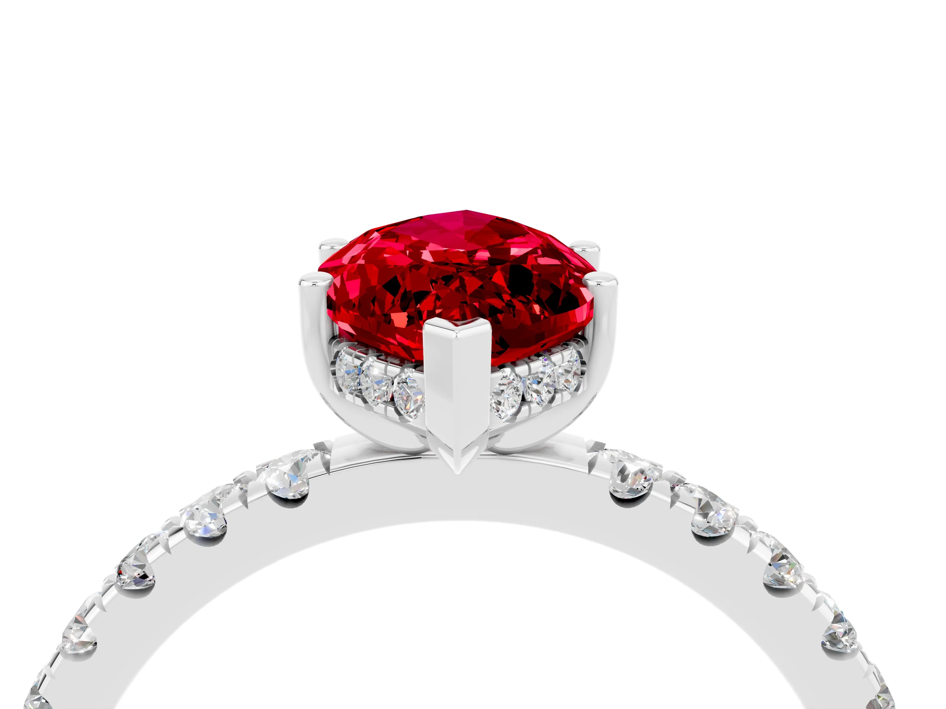 White gold Marquise Cut Ruby Pave Band Solitaire Ring with Four-Prong Setting_28