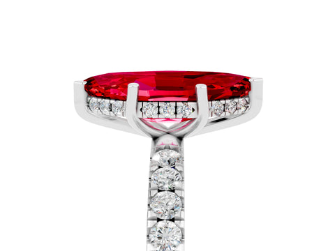 White gold Marquise Cut Ruby Pave Band Solitaire Ring with Four-Prong Setting_29