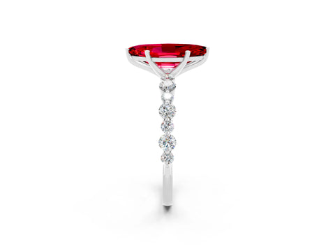 White gold Marquise Cut Ruby Prong Set Engagement Ring with Pavé Band_2