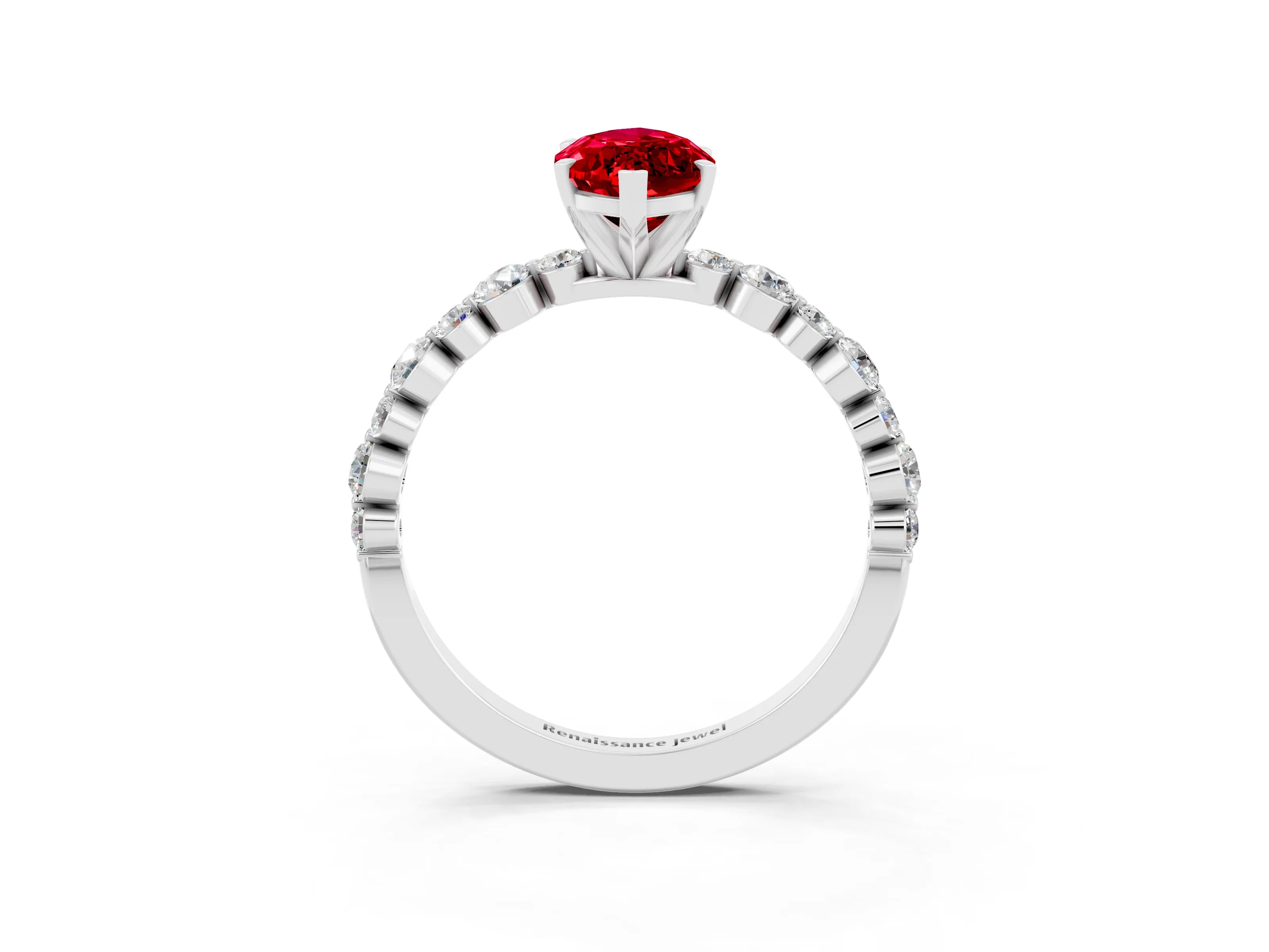 White gold Marquise Cut Ruby Prong Set Engagement Ring with Pavé Band_3