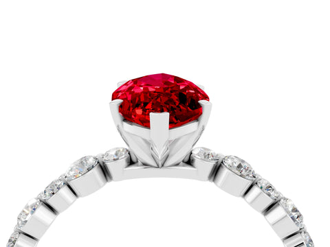 White gold Marquise Cut Ruby Prong Set Engagement Ring with Pavé Band_4