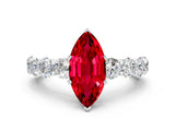 White gold Marquise Cut Ruby Prong Setting with Side Stones on a Pave Band