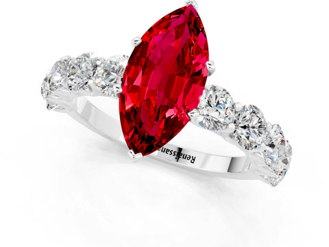 White gold Marquise Cut Ruby Prong Setting with Side Stones on a Pave Band_1