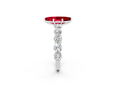 White gold Marquise Cut Ruby Prong Setting with Side Stones on a Pave Band_2
