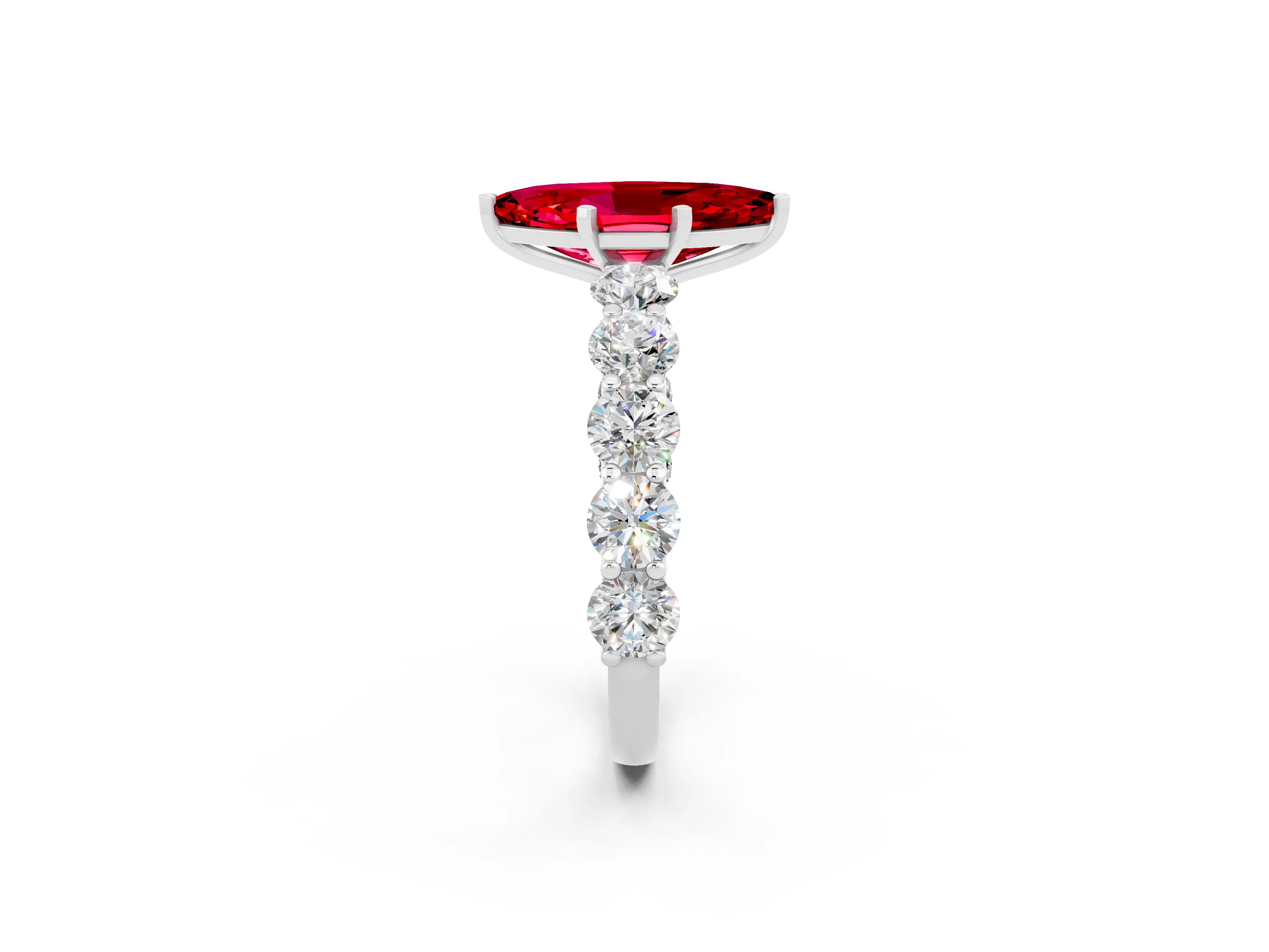 White gold Marquise Cut Ruby Prong Setting with Side Stones on a Pave Band_2