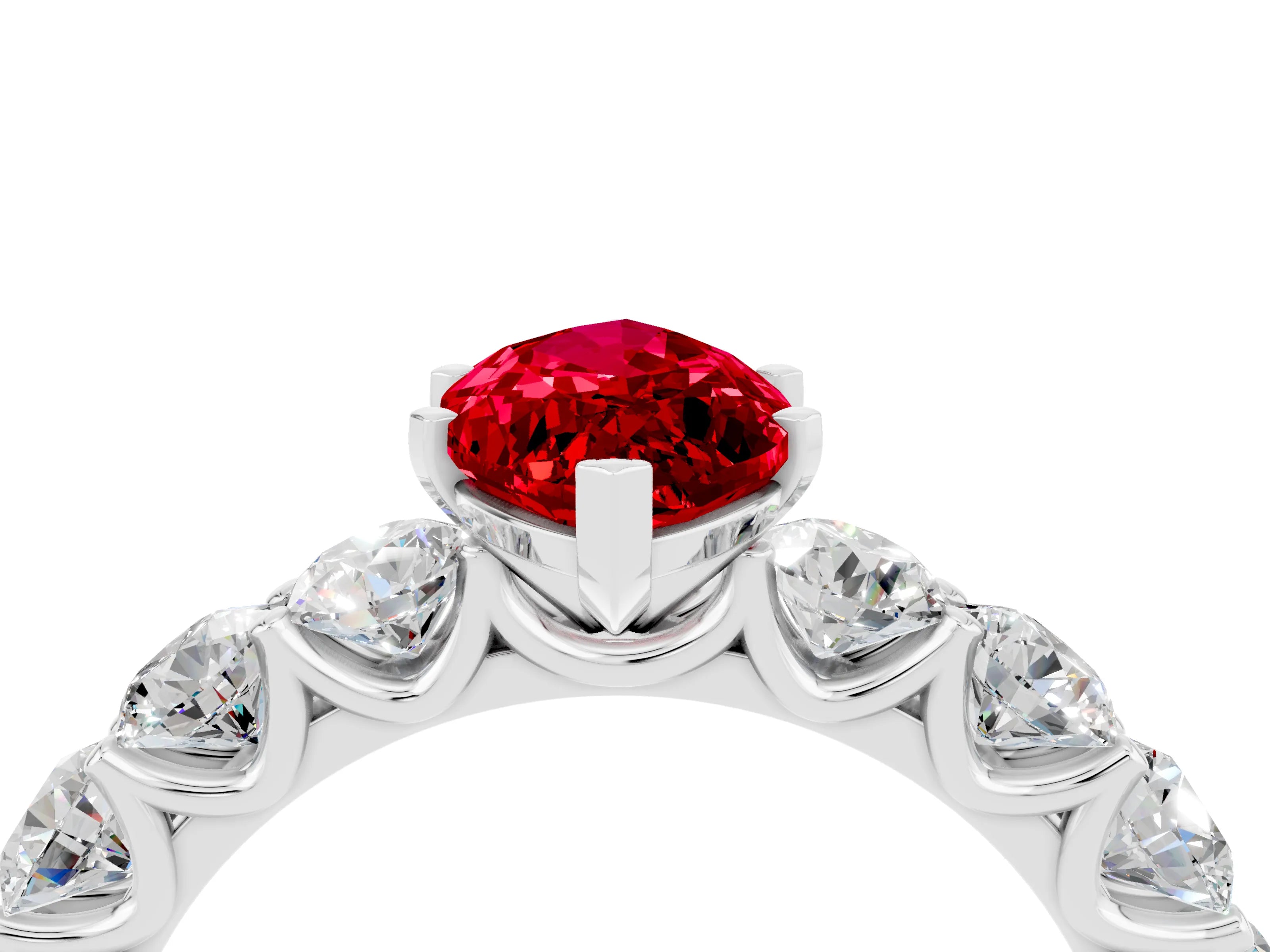 White gold Marquise Cut Ruby Prong Setting with Side Stones on a Pave Band_4