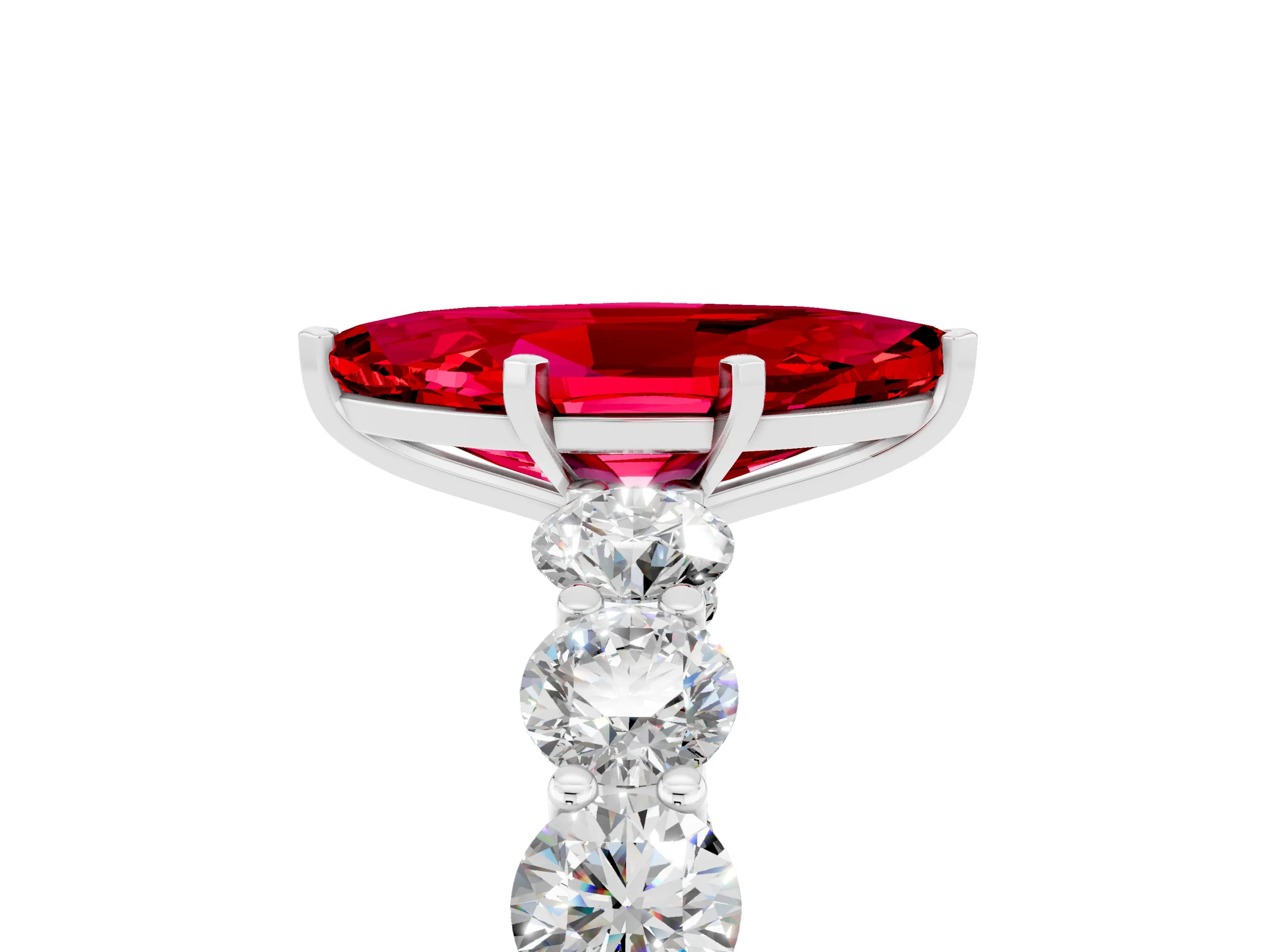 White gold Marquise Cut Ruby Prong Setting with Side Stones on a Pave Band_5