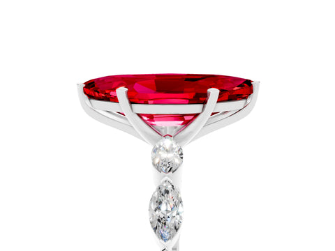 White gold Marquise Cut Ruby Ring with Marquise Side Stones and Prong Setting_5