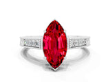 White gold Marquise Cut Ruby Ring with Milgrain Pavé Band and Four-Prong Setting_12