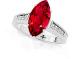 White gold Marquise Cut Ruby Ring with Milgrain Pavé Band and Four-Prong Setting_13