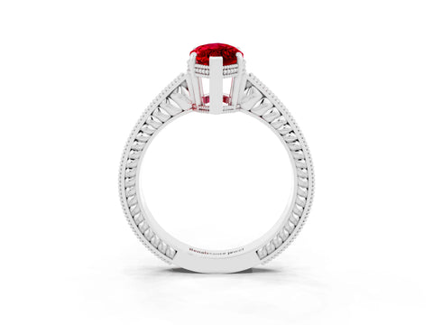 White gold Marquise Cut Ruby Ring with Milgrain Pavé Band and Four-Prong Setting_15