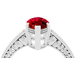 White gold Marquise Cut Ruby Ring with Milgrain Pavé Band and Four-Prong Setting_16