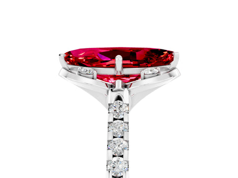 White gold Marquise Cut Ruby Ring with Pavé Band and Floral Prong Setting_5