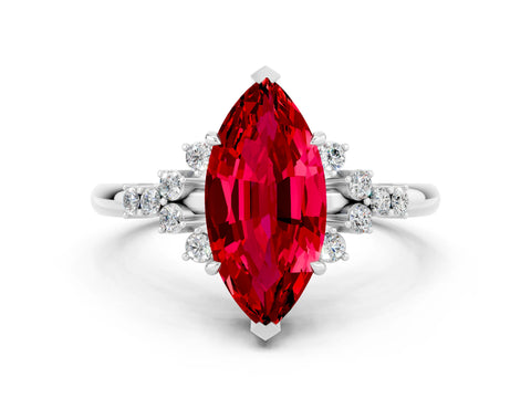 White gold Marquise Cut Ruby Ring with Side Stones and Four-Prong Setting_36