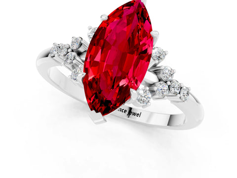 White gold Marquise Cut Ruby Ring with Side Stones and Four-Prong Setting_37