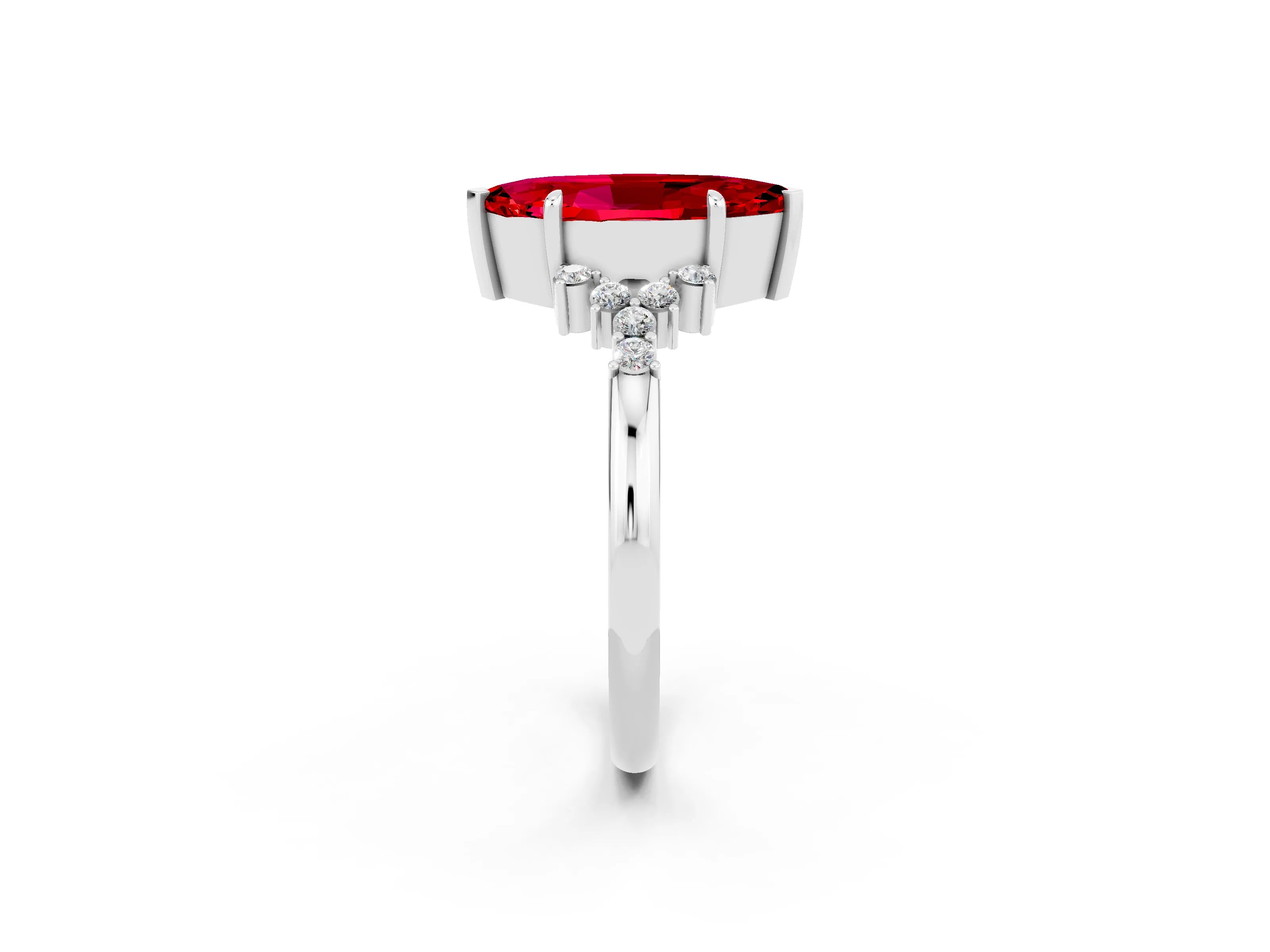 White gold Marquise Cut Ruby Ring with Side Stones and Four-Prong Setting_38