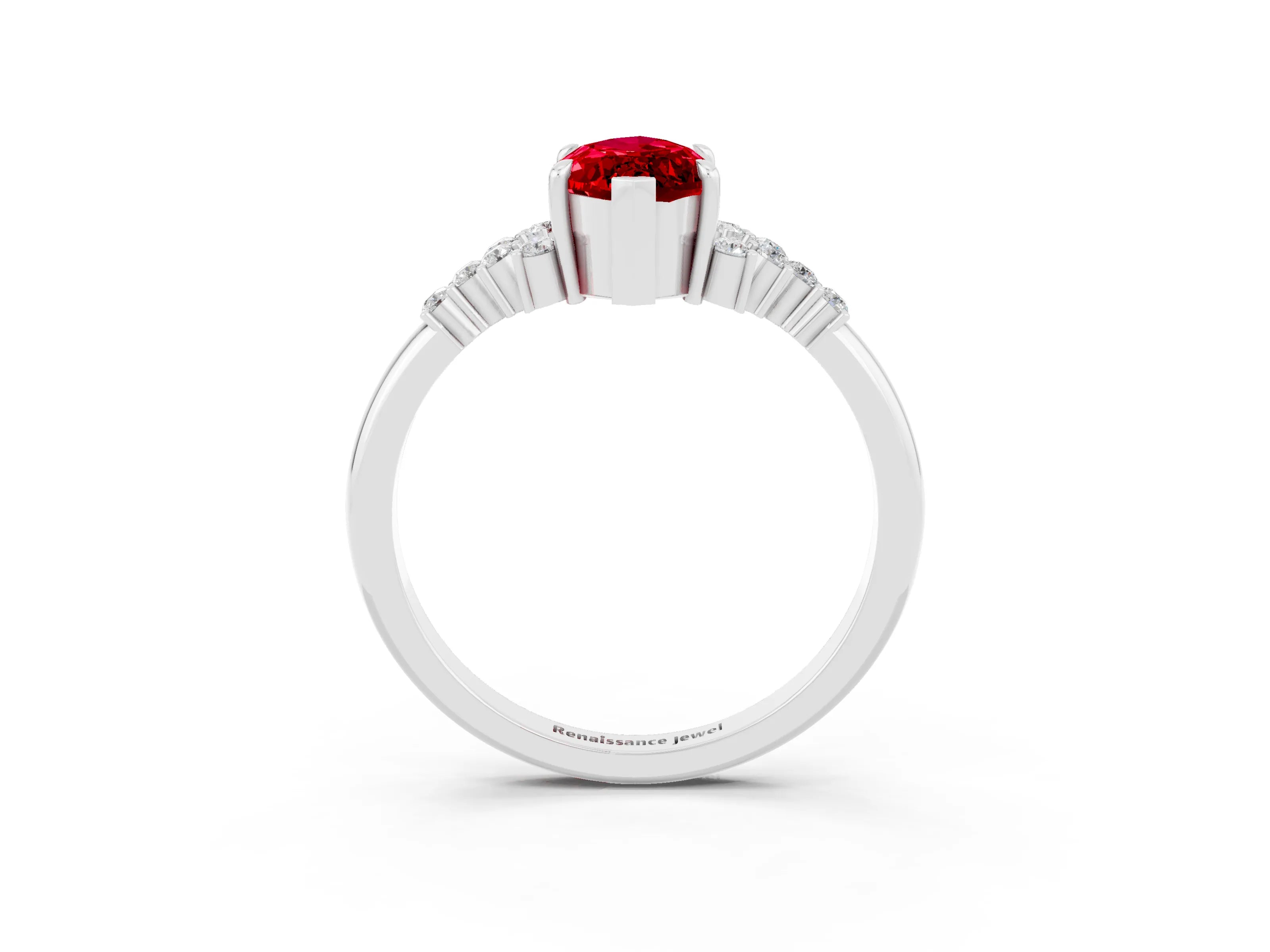 White gold Marquise Cut Ruby Ring with Side Stones and Four-Prong Setting_39