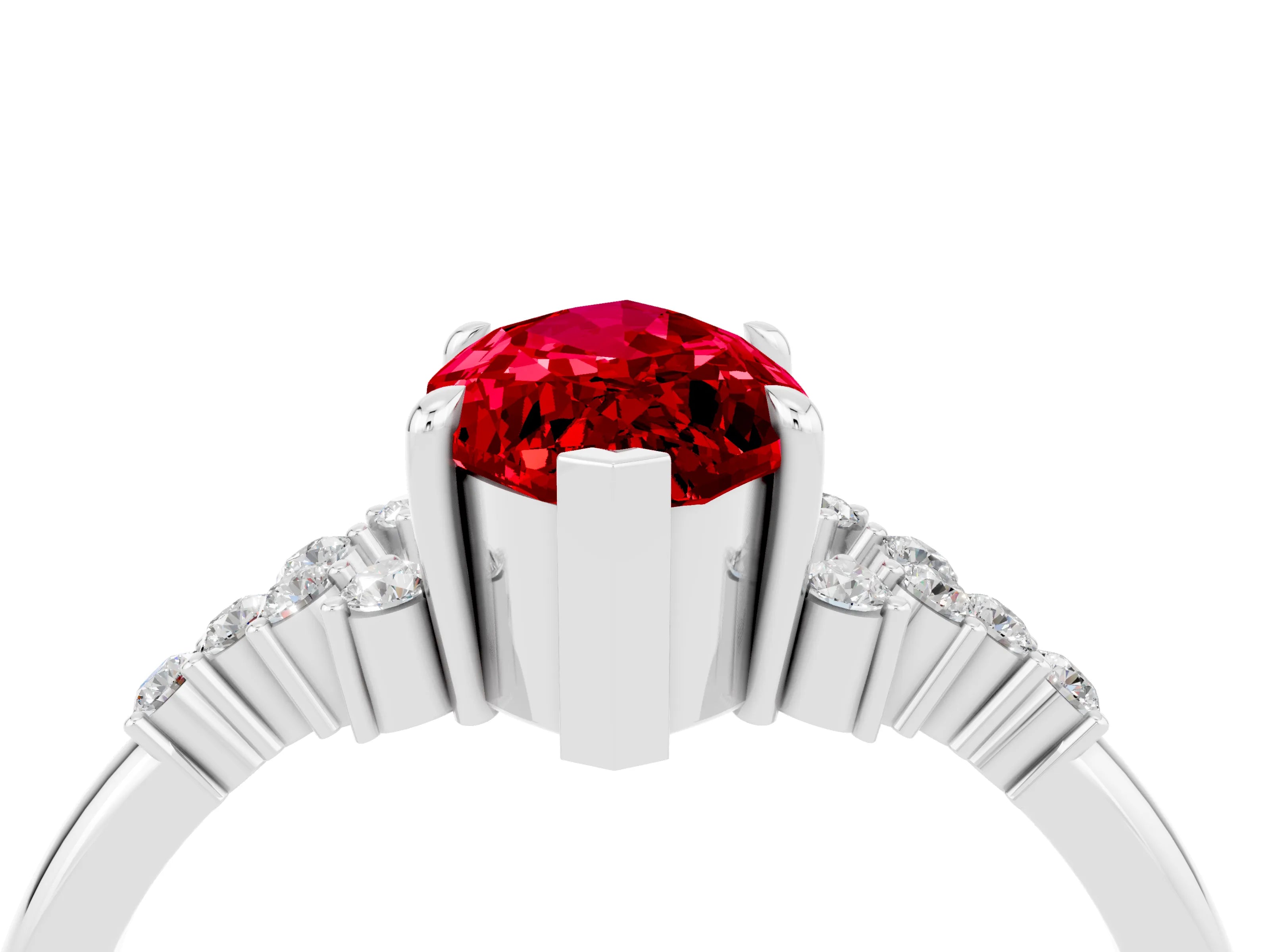 White gold Marquise Cut Ruby Ring with Side Stones and Four-Prong Setting_40