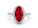 White gold Marquise Cut Ruby Scalloped Halo Engagement Ring with Round Shared Prong Band_24