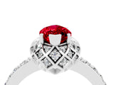 White gold Marquise Cut Ruby Scalloped Halo Engagement Ring with Round Shared Prong Band_28