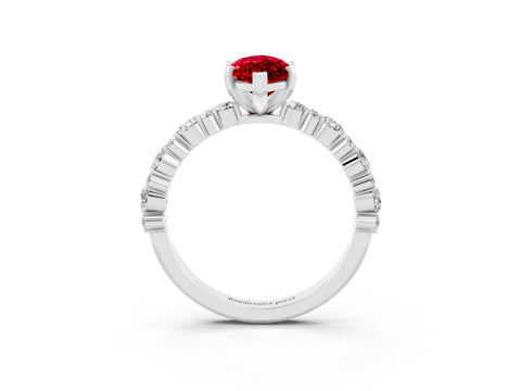 White gold Marquise Cut Ruby Side Stone Solitaire Ring with Round  and Four-Prong Setting_51