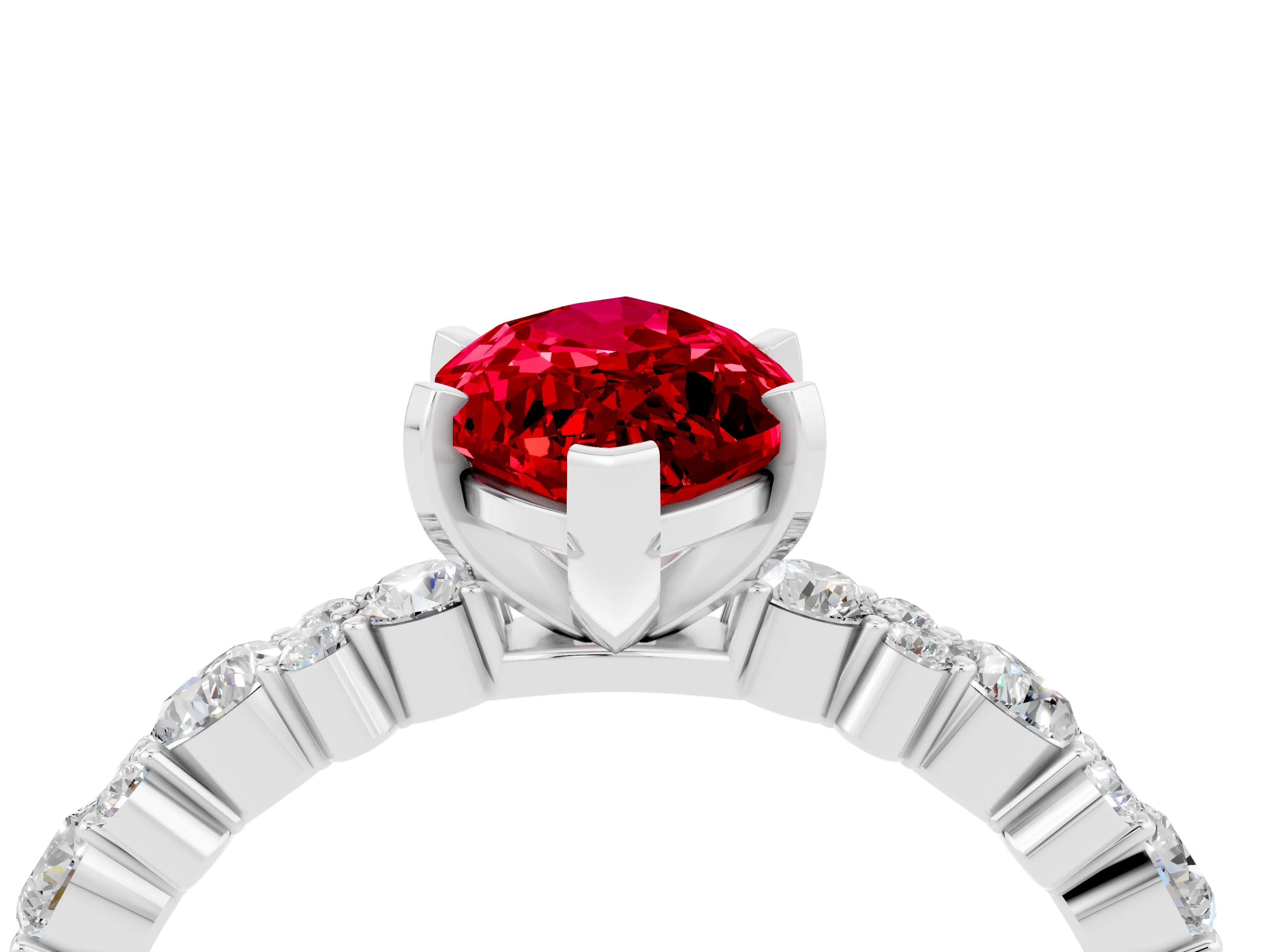 White gold Marquise Cut Ruby Side Stone Solitaire Ring with Round  and Four-Prong Setting_52