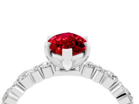 White gold Marquise Cut Ruby Side Stone Solitaire Ring with Round  and Four-Prong Setting_52