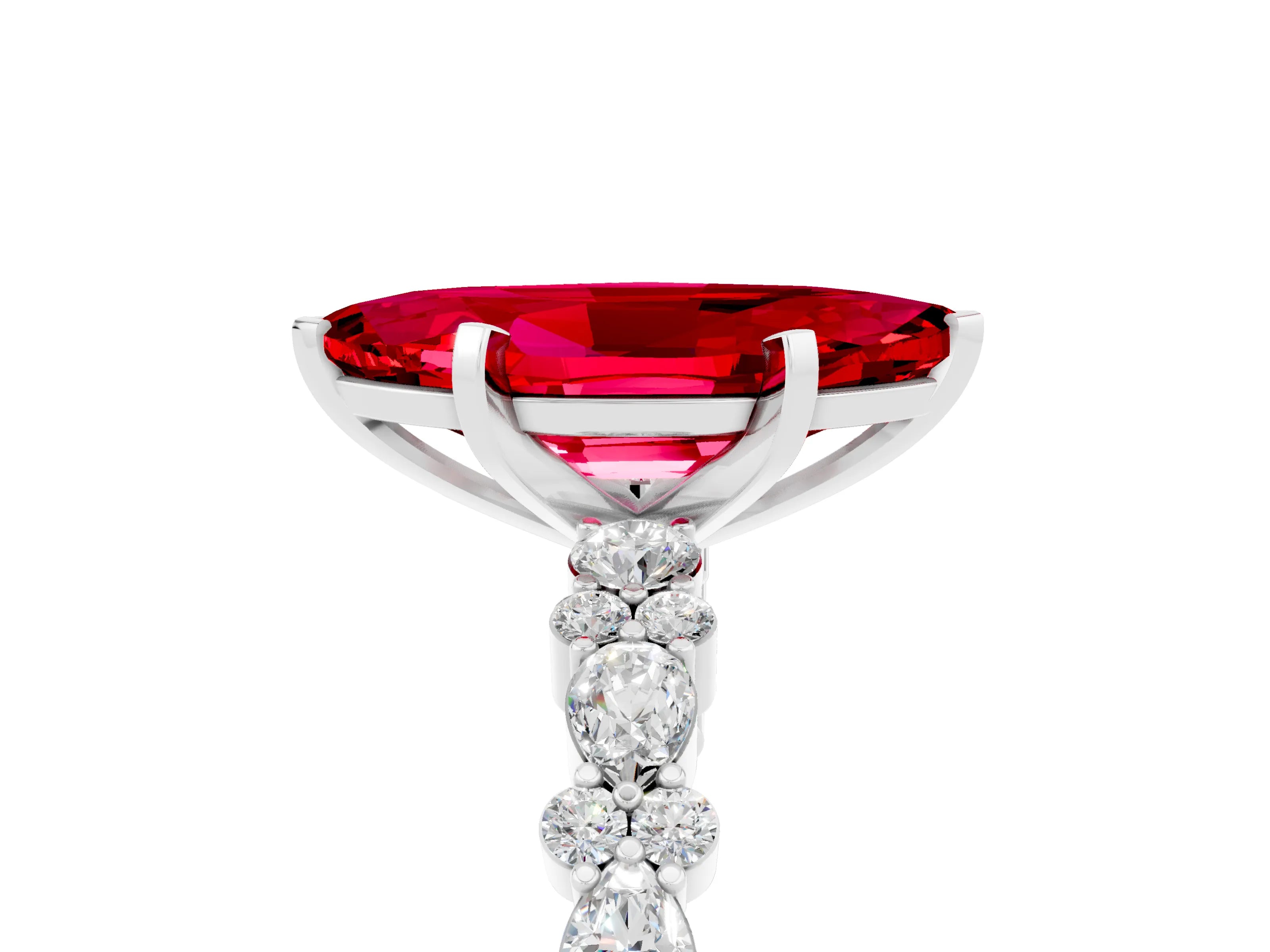 White gold Marquise Cut Ruby Side Stone Solitaire Ring with Round  and Four-Prong Setting_53