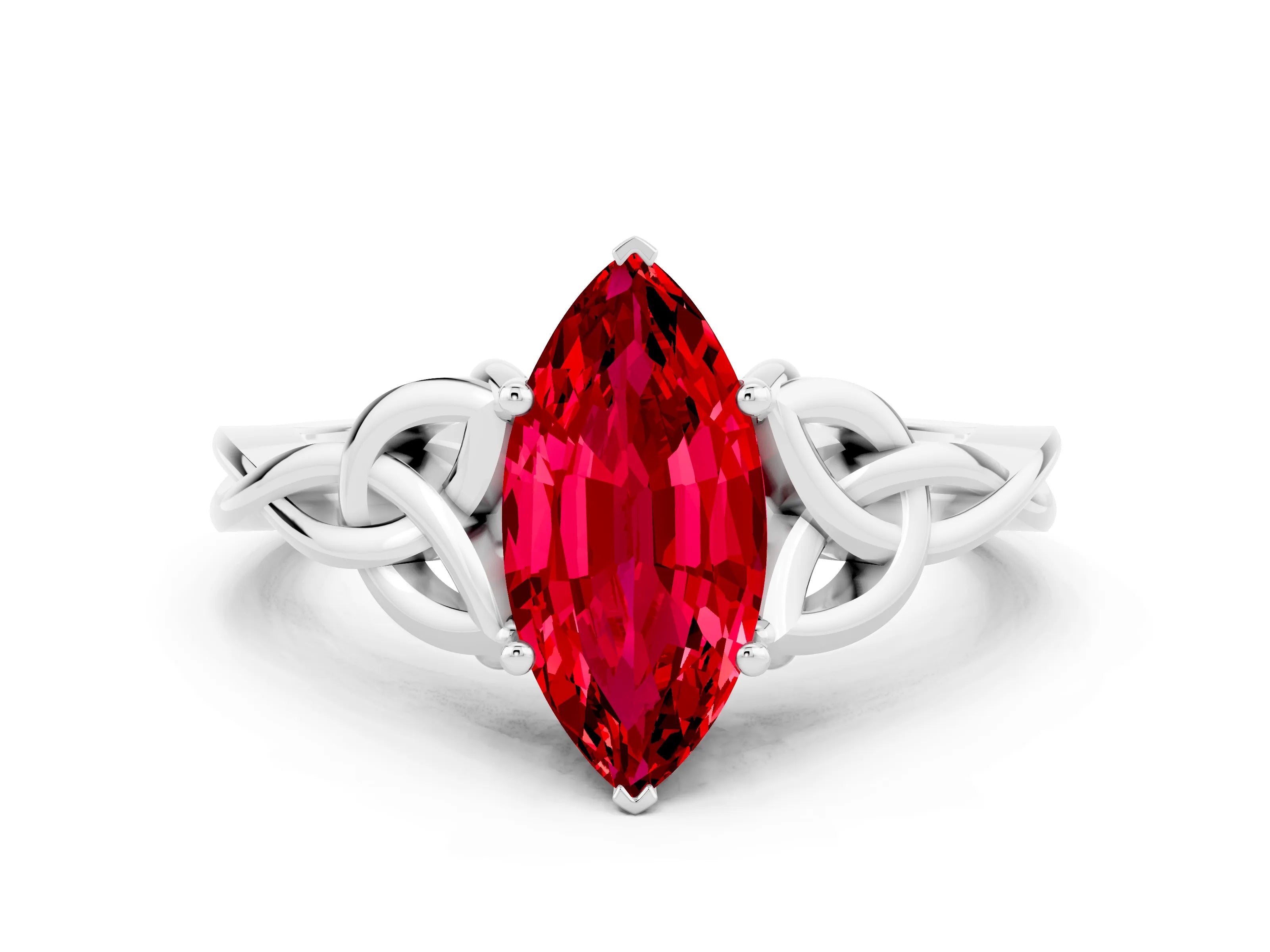 White gold Marquise Cut Ruby Solitaire Celtic Knot Ring with Four-Prong Setting_12