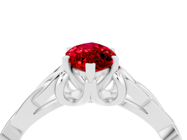 Platinum Marquise Cut Ruby Solitaire Celtic Knot Ring with Four-Prong Setting