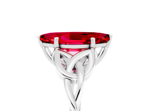 White gold Marquise Cut Ruby Solitaire Celtic Knot Ring with Four-Prong Setting_17