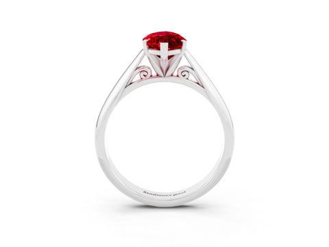 White gold Marquise Cut Ruby Solitaire Engagement Ring with Cathedral Setting and Four-Prong Mount_15